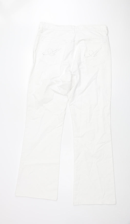 Amazing Woman Womens White Cotton Flared Jeans Size 34 in L33 in Regular Zip - Rhinestone Pocket Detail