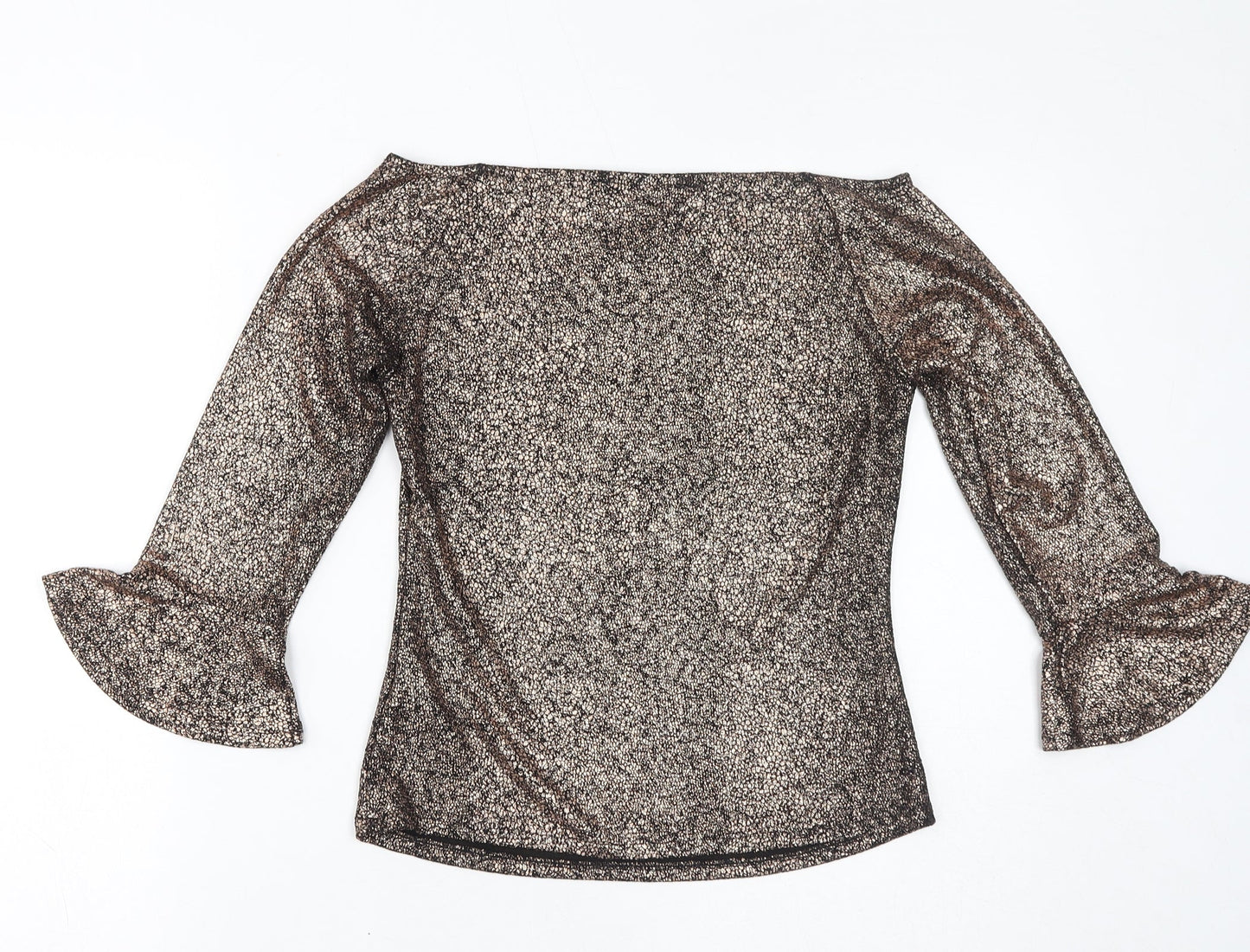 Marks and Spencer Womens Brown Geometric Polyester Basic T-Shirt Size 10 Off the Shoulder
