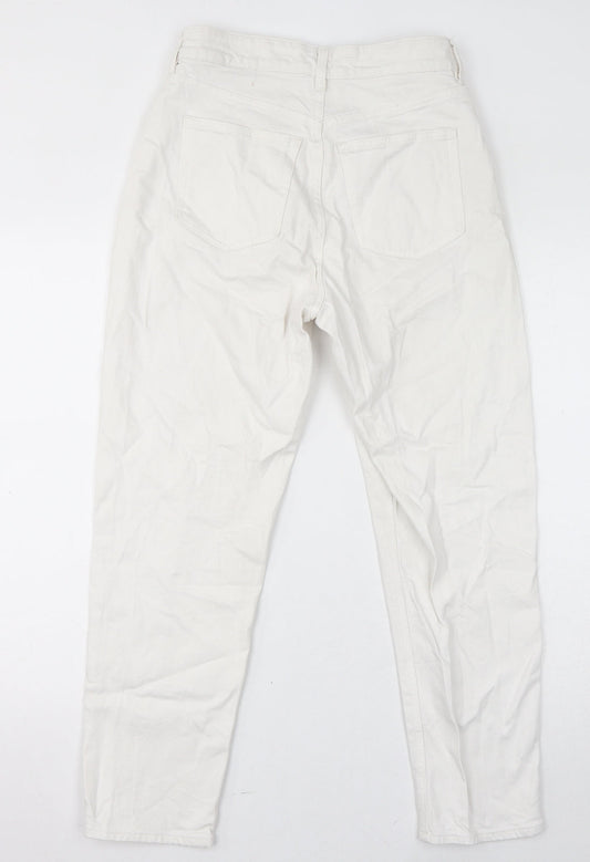 H&M Womens White Cotton Straight Jeans Size 10 L26 in Regular Zip