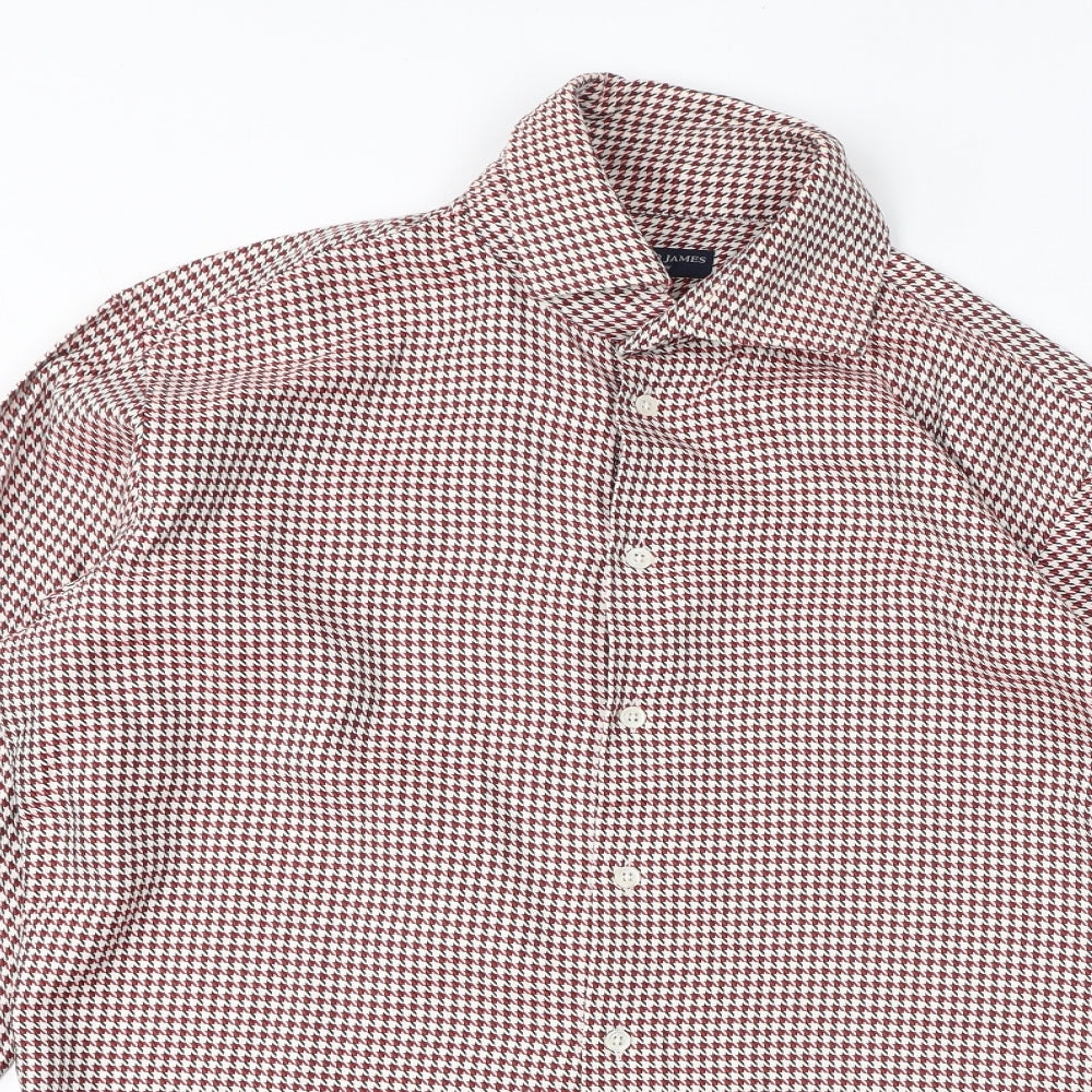 Richard James Mens Red Geometric Polyester Button-Up Size S Collared Button - Houndstooth