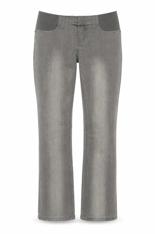 Front view of mamas & papas women’s grey cotton straight jeans, size UK 8, 31-inch leg regular zip