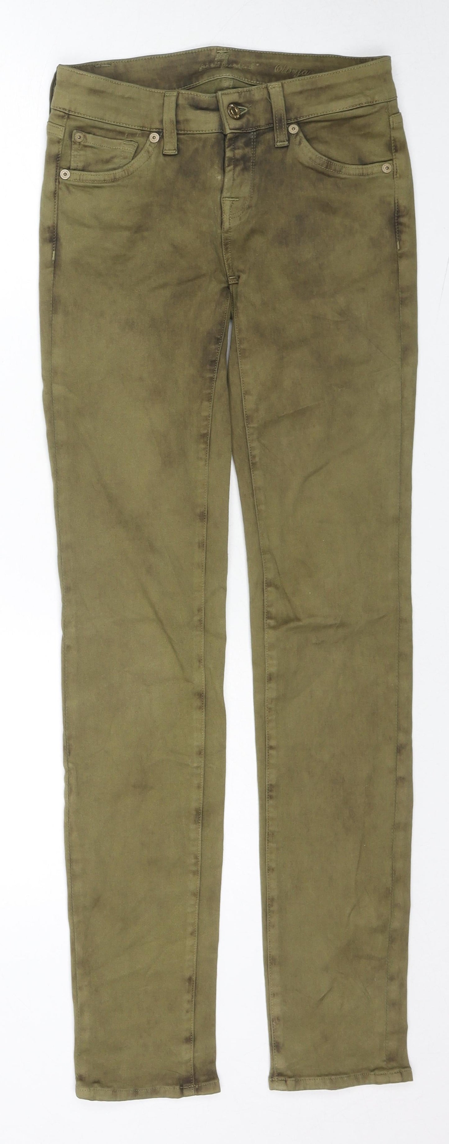 7 For All Mankind Womens Green Cotton Skinny Jeans Size 25 in L30 in Regular Zip