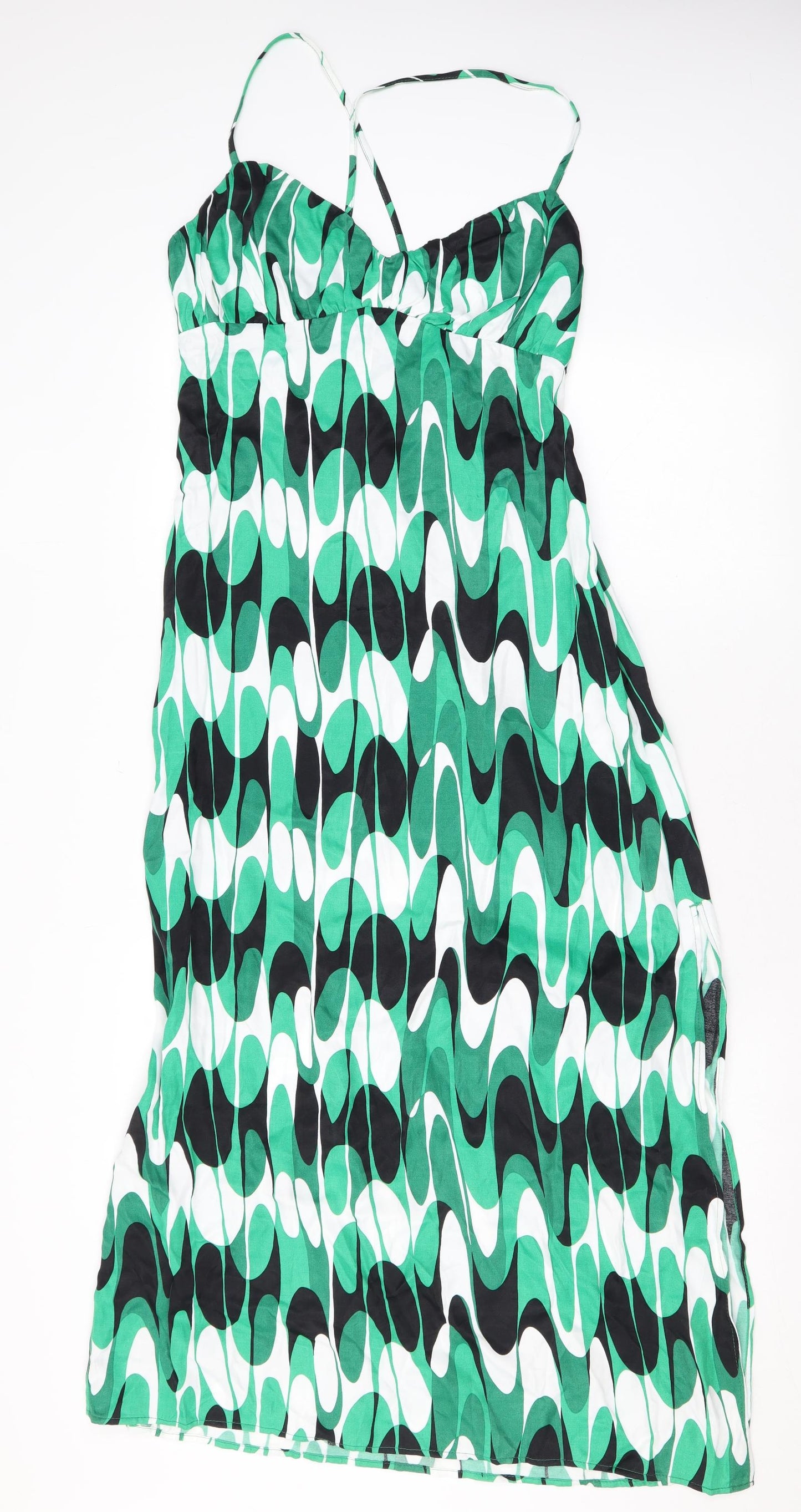 Zara Womens Green Geometric Viscose Maxi Size L V-Neck Zip
