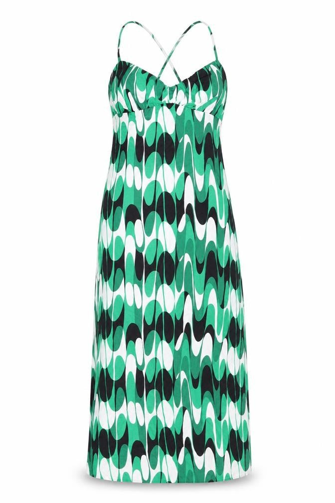 Zara Womens Green Geometric Viscose Maxi Size L V-Neck Zip
