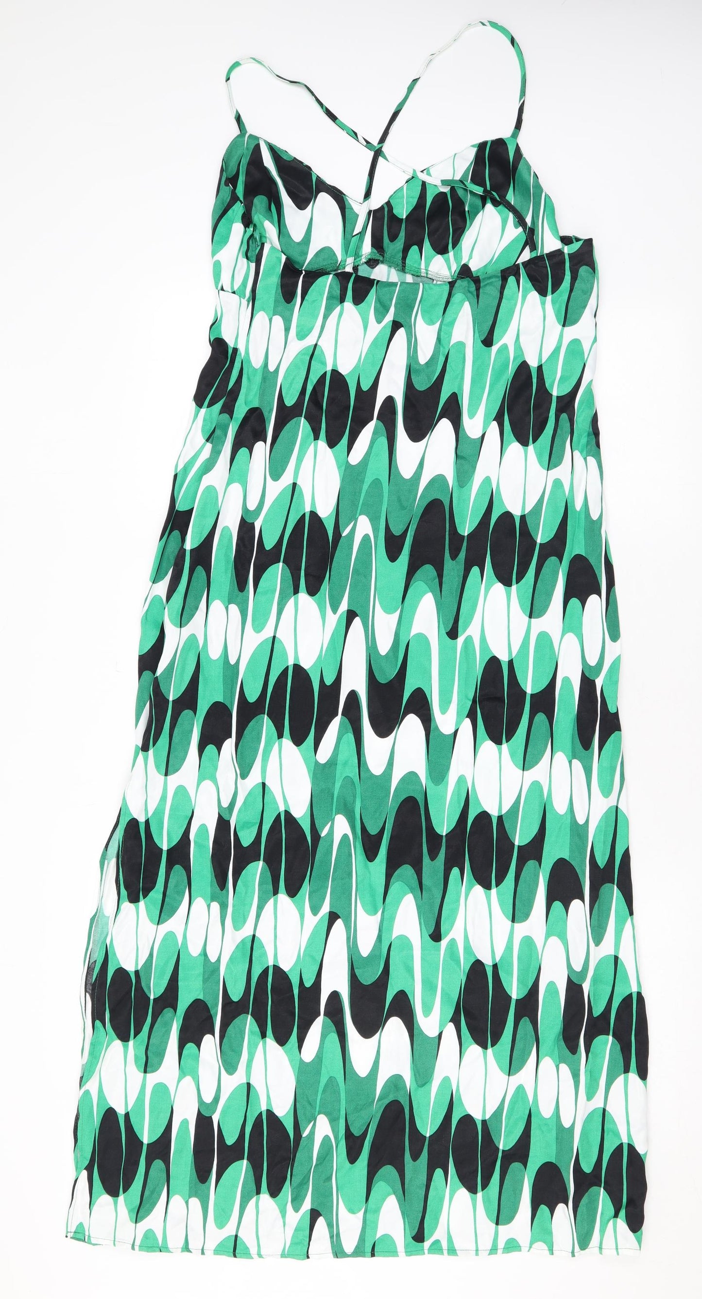 Zara Womens Green Geometric Viscose Maxi Size L V-Neck Zip