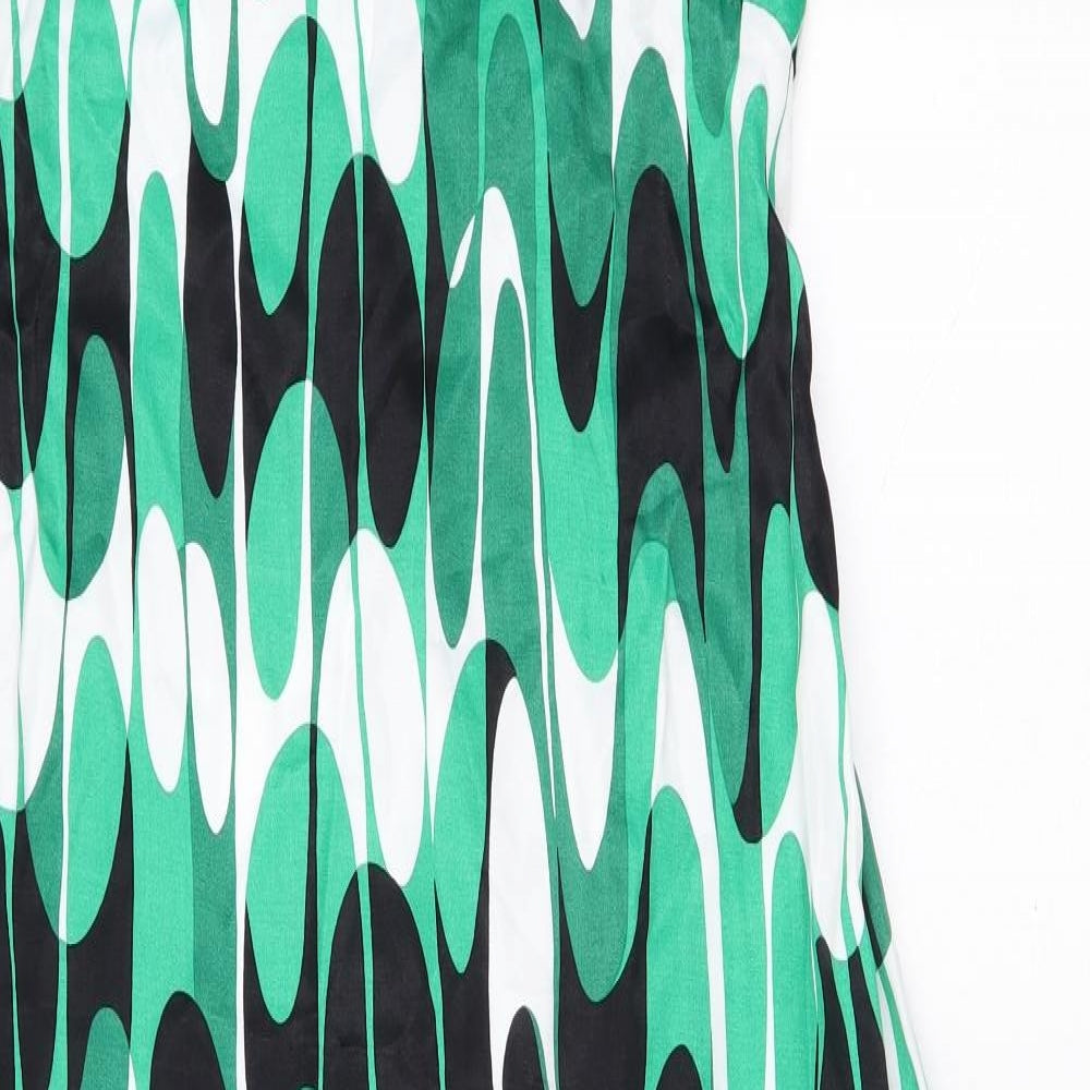 Zara Womens Green Geometric Viscose Maxi Size L V-Neck Zip