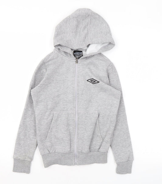 Umbro Boys Grey Cotton Full Zip Hoodie Size 7-8 Years Zip