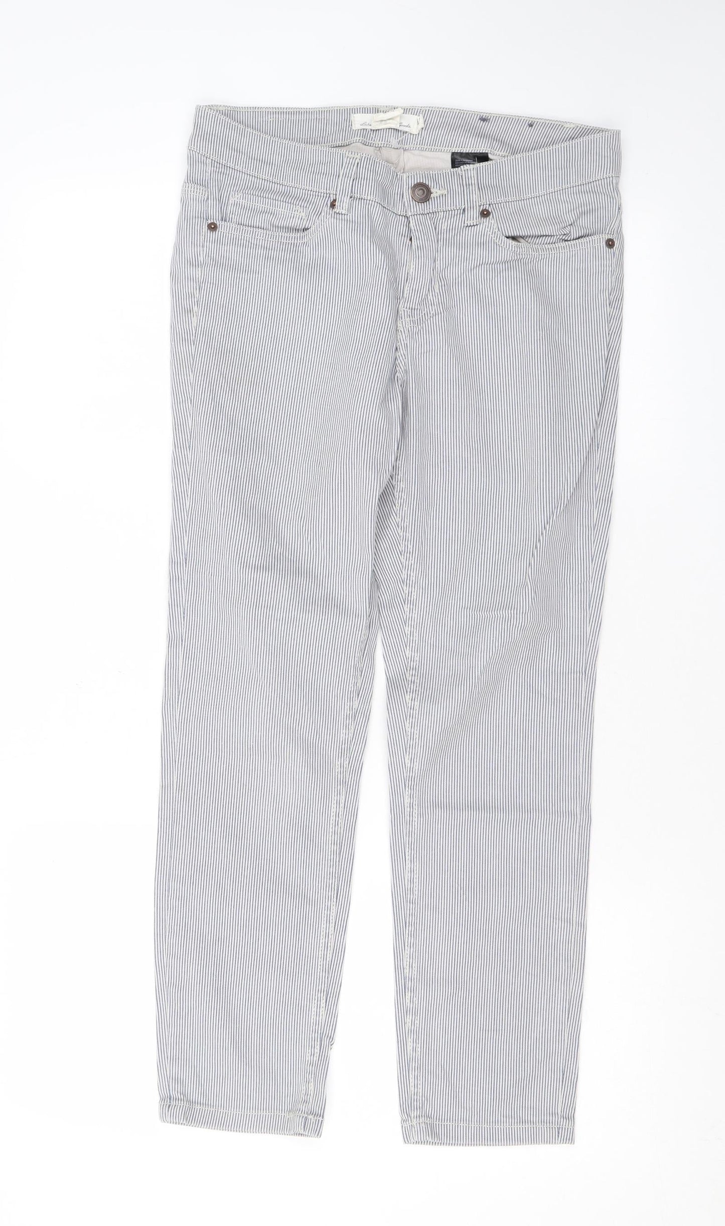 H&M Womens Blue Striped Cotton Straight Jeans Size 10 L24 in Regular Zip