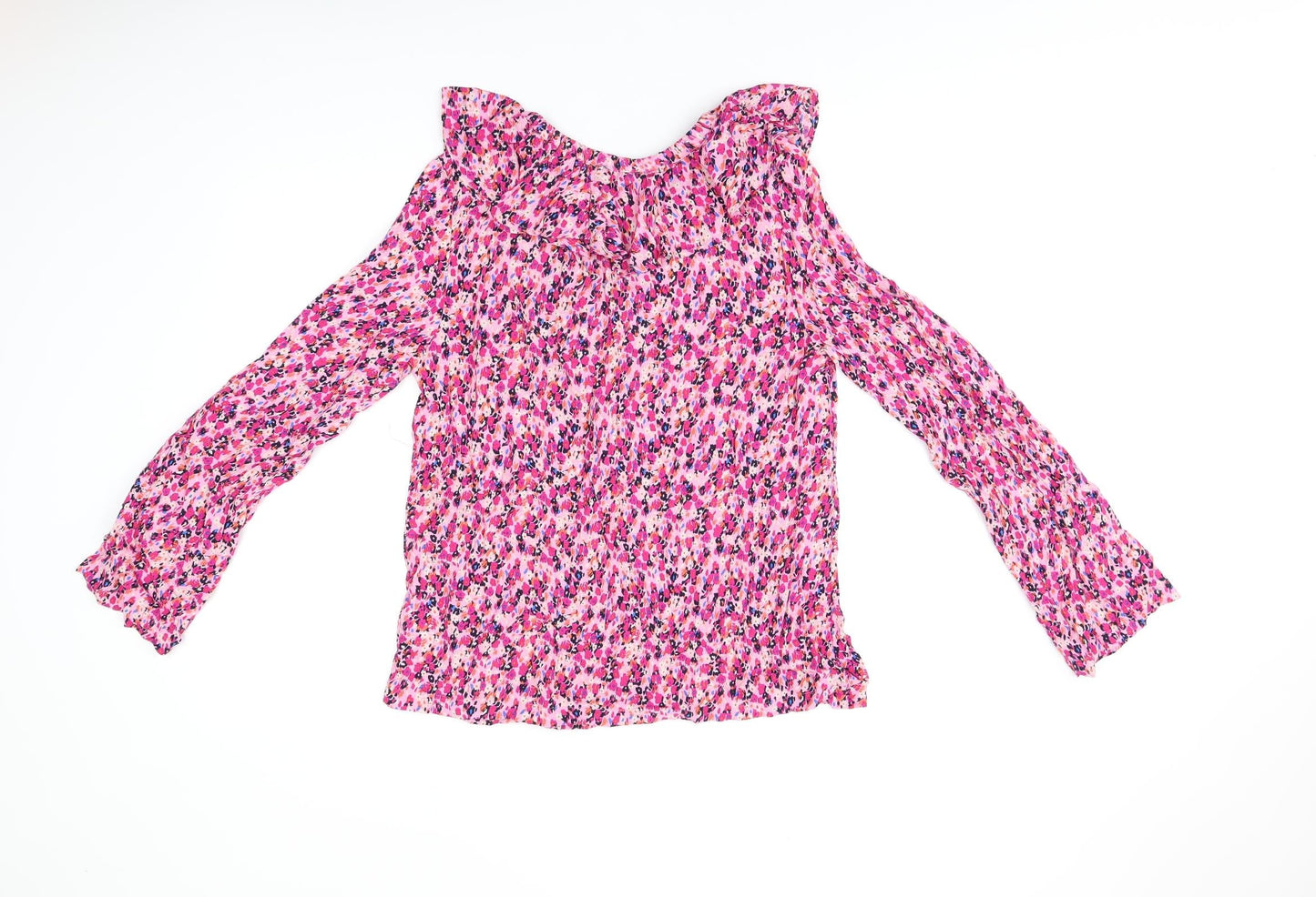 Marks and Spencer Womens Pink Floral Viscose Basic T-Shirt Size 8 V-Neck