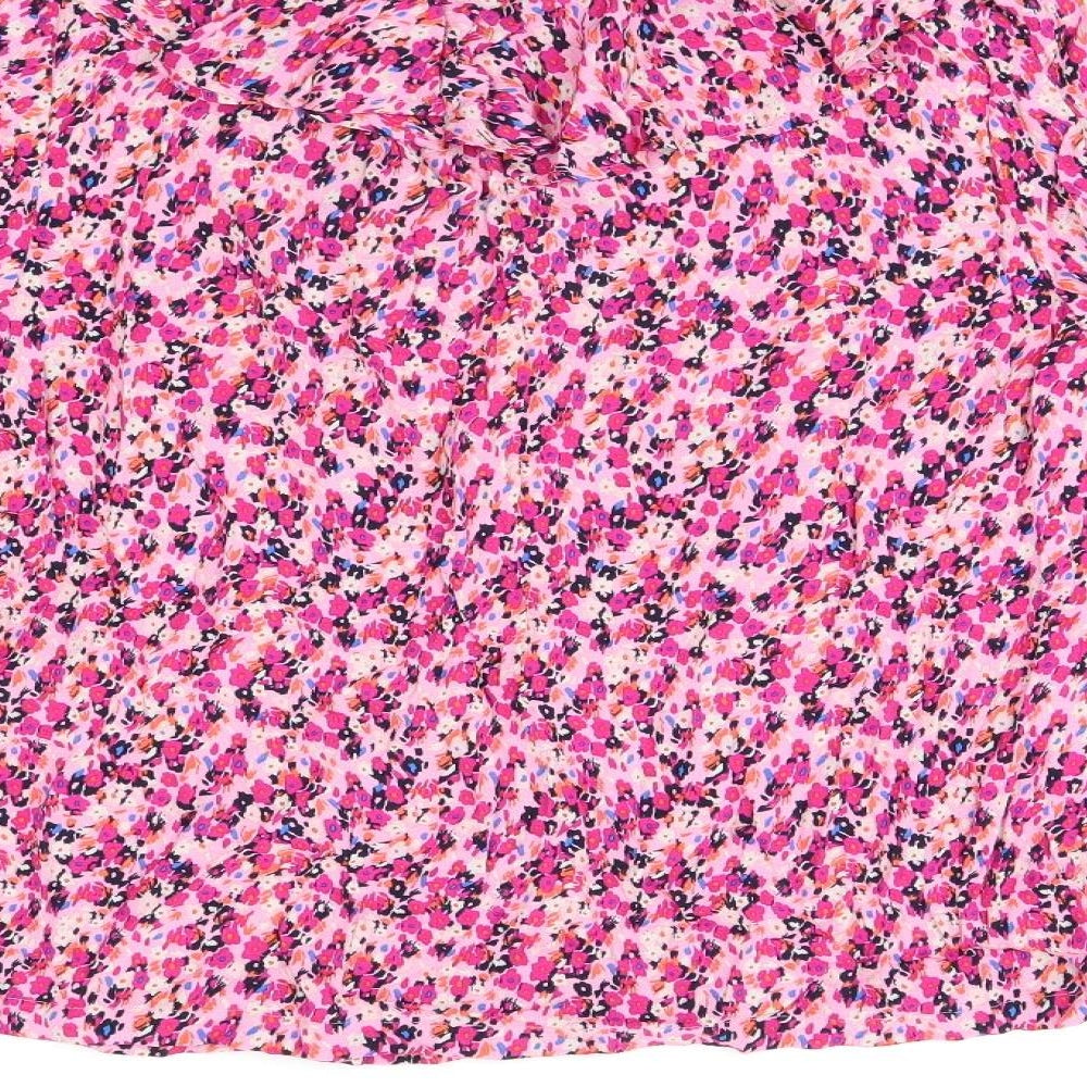 Marks and Spencer Womens Pink Floral Viscose Basic T-Shirt Size 8 V-Neck