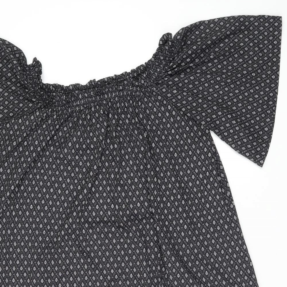H&M Womens Black Geometric Polyester Shift Size S Off the Shoulder Pullover