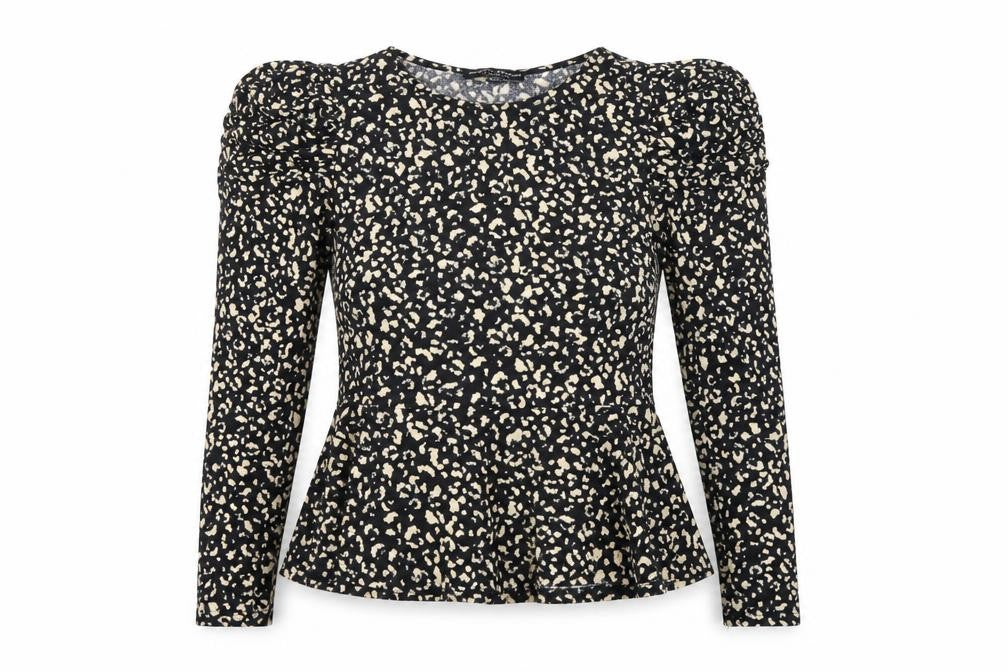 Dorothy Perkins Womens Black Animal Print Polyester Basic T-Shirt Size 8 Round Neck