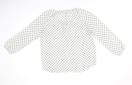 Amisu Womens White Floral Polyester Basic Blouse Size L V-Neck