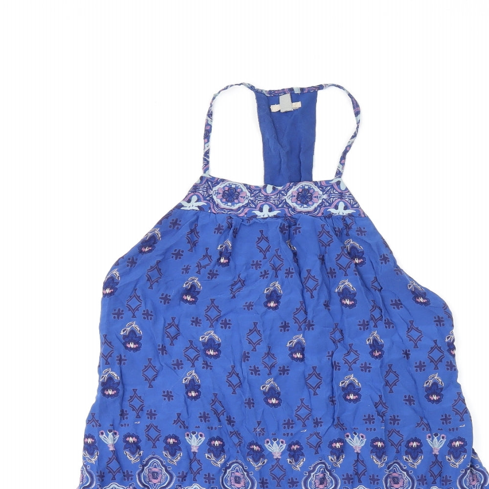 Ecote Womens Blue Floral Polyester Basic T-Shirt Size S Square Neck