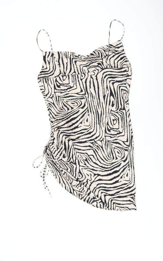 Topshop Womens Beige Animal Print Polyester Mini Size 12 Cowl Neck Pullover