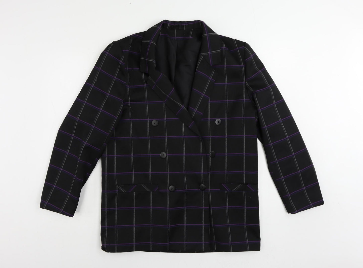 Richards Womens Black Plaid Jacket Blazer Size 14 Button