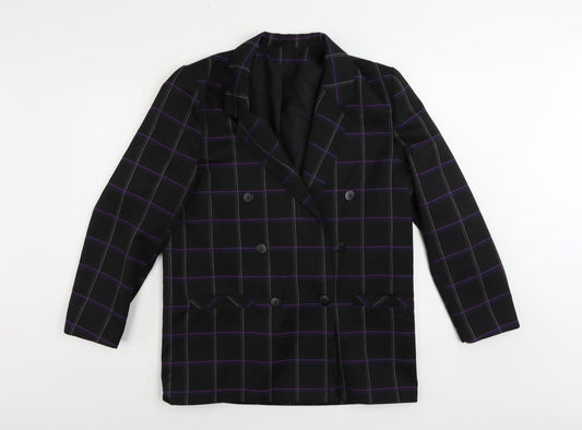 Richards Womens Black Plaid Jacket Blazer Size 14 Button