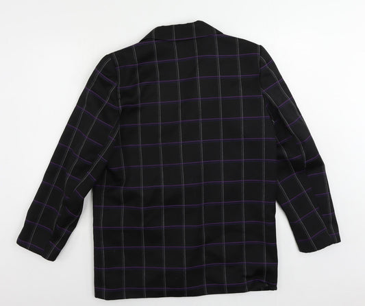Richards Womens Black Plaid Jacket Blazer Size 14 Button