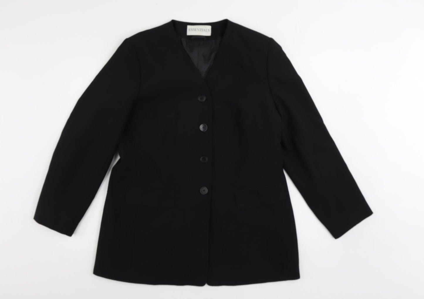 Essentials Womens Black Jacket Blazer Size 16 Button