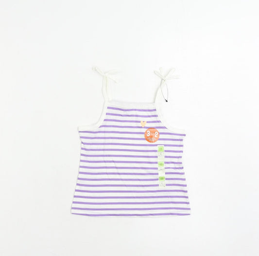 Marks and Spencer Girls Purple Striped Cotton Camisole Tank Size 2-3 Years Square Neck Pullover