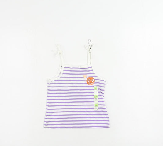 Marks and Spencer Girls Purple Striped Cotton Camisole Tank Size 2-3 Years Square Neck Pullover