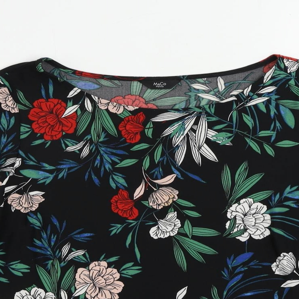 M&Co Womens Black Floral Polyester Basic Blouse Size 12 Boat Neck