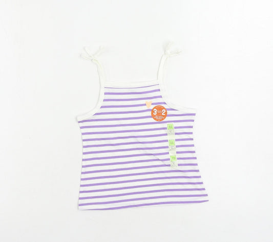 Marks and Spencer Girls Purple Striped Cotton Camisole Tank Size 2-3 Years Square Neck