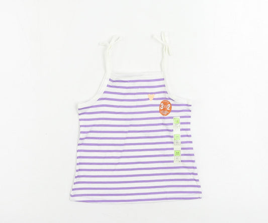 Marks and Spencer Girls Purple Striped Cotton Camisole Tank Size 3-4 Years Square Neck Pullover