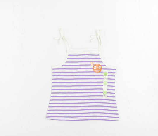 Marks and Spencer Girls Purple Striped Cotton Camisole Tank Size 2-3 Years Square Neck Pullover