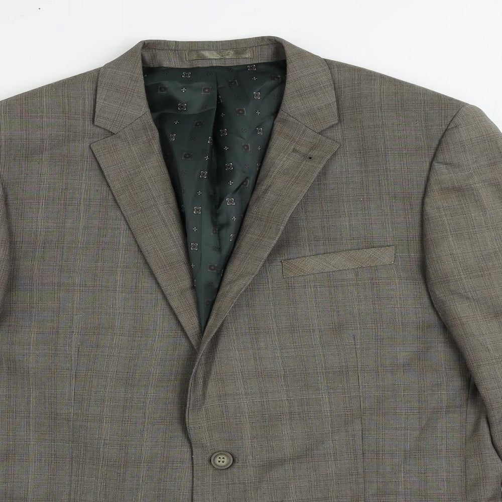 NEXT Mens Brown Plaid Polyester Jacket Suit Jacket Size 42 Regular