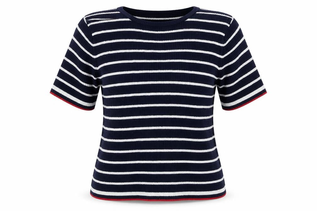 Marks and Spencer Womens Blue Crew Neck Striped Viscose Pullover Jumper Size 14 - Ribbed