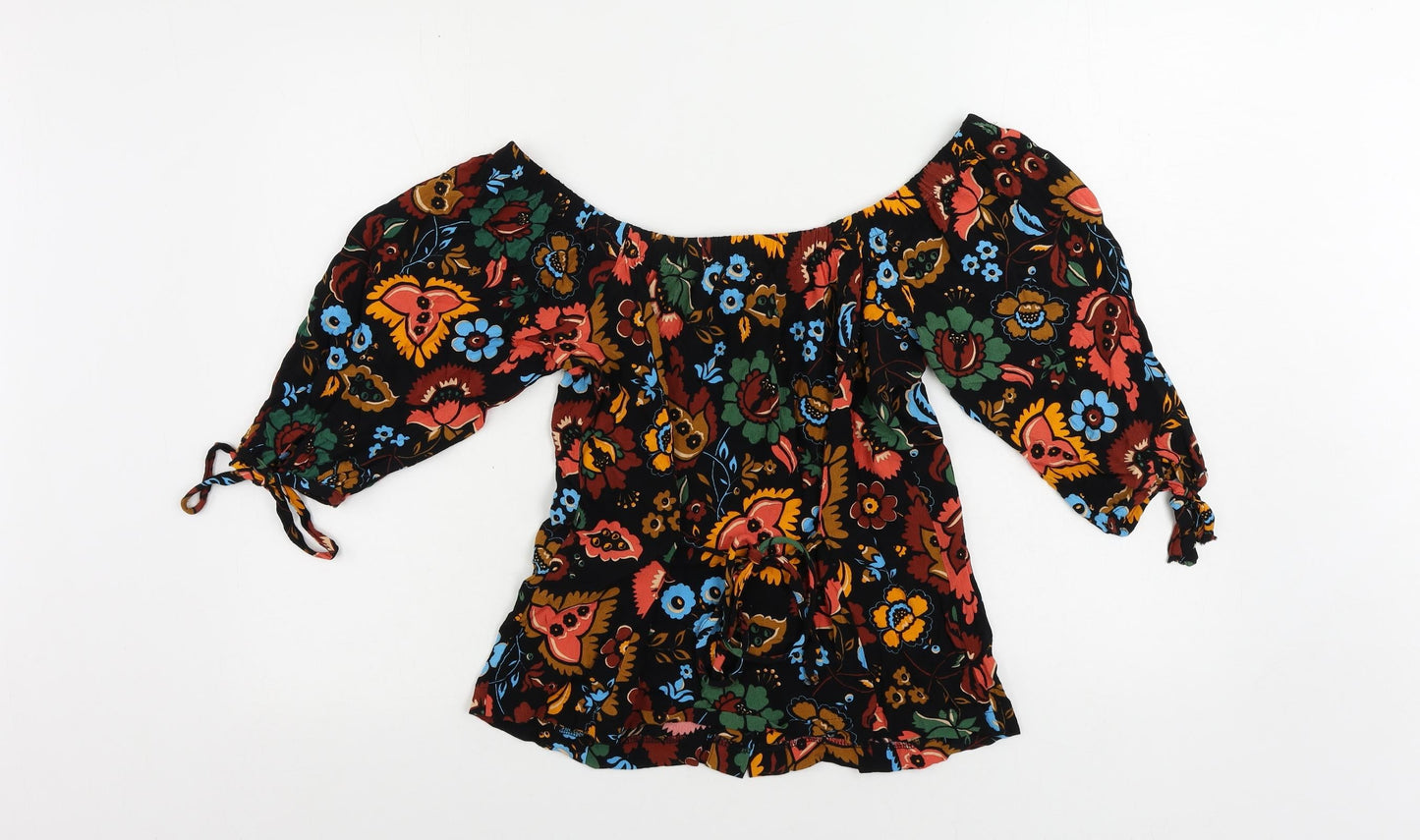 NEXT Womens Black Paisley Viscose Basic Blouse Size 6 Off the Shoulder