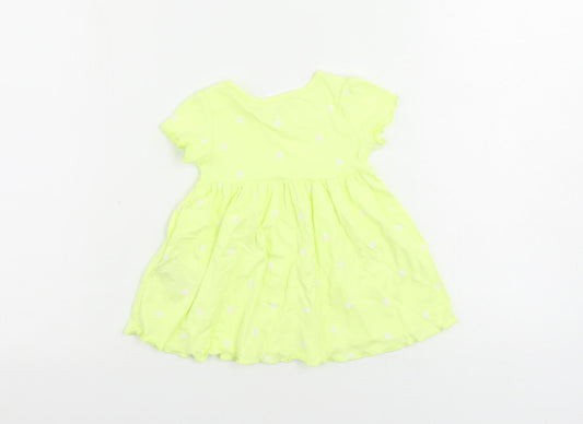Marks and Spencer Girls Yellow Polka Dot Cotton A-Line Size 3-6 Months Crew Neck Button