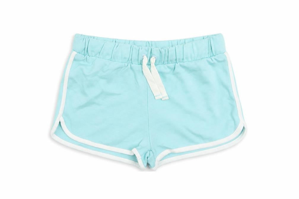 Marks and Spencer Girls Blue Cotton Sweat Shorts Size 6-7 Years Regular Drawstring - Contrasting Trim