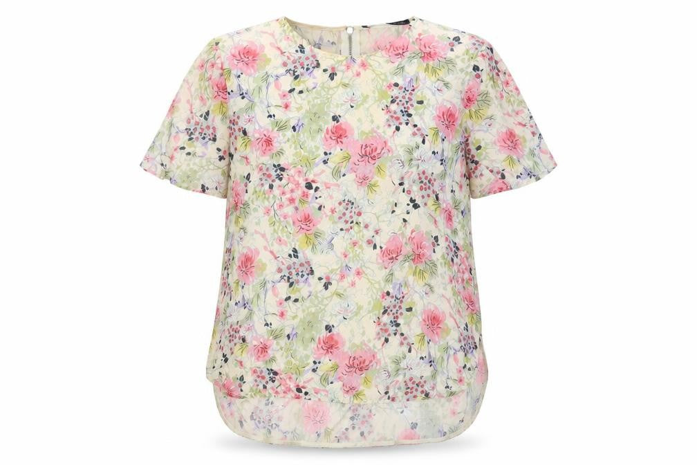 Zara Womens Beige Floral Polyester Basic Blouse Size M Round Neck