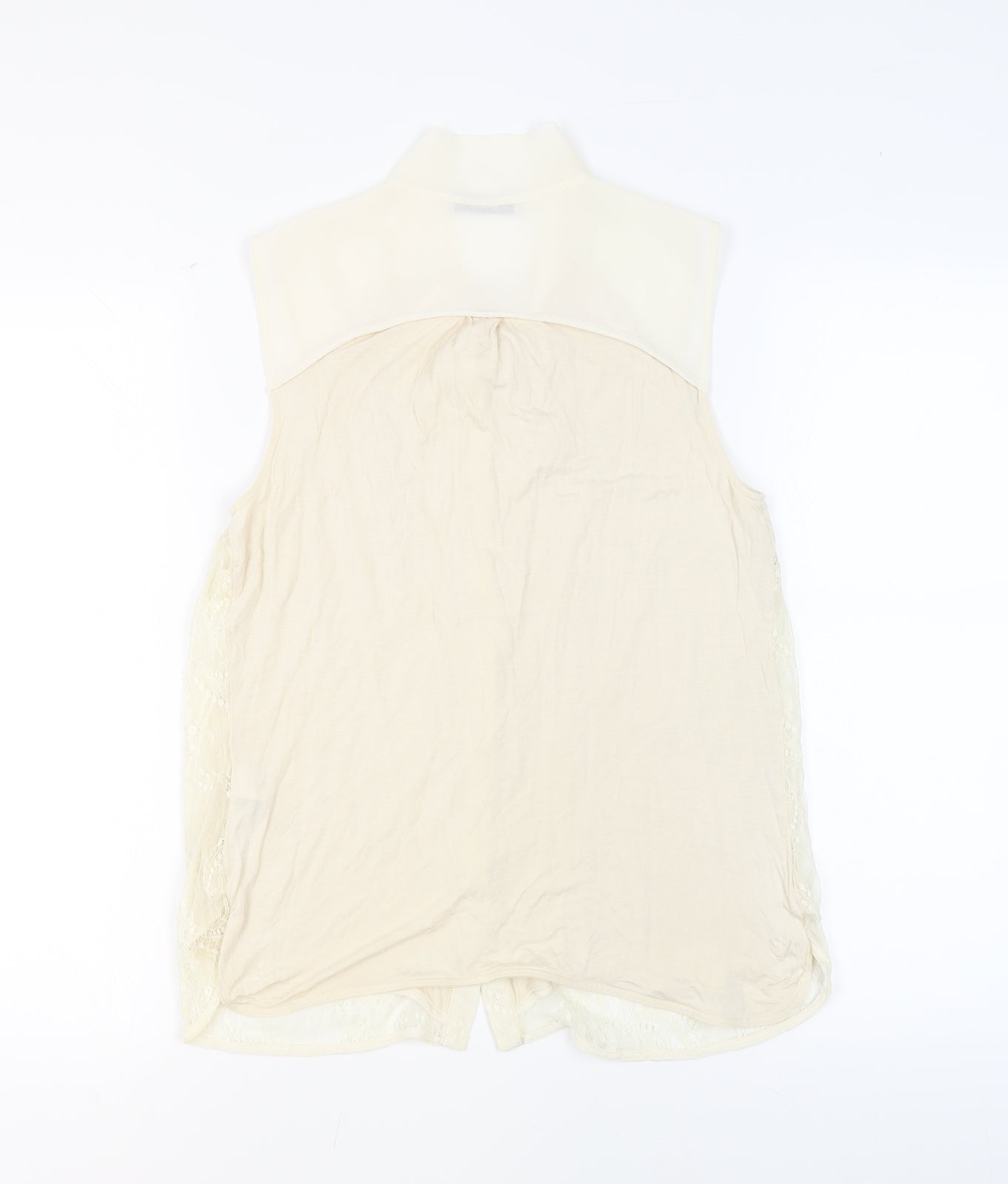 Oasis Womens Beige Polyamide Basic Button-Up Size M Round Neck - Pussy Bow Neck