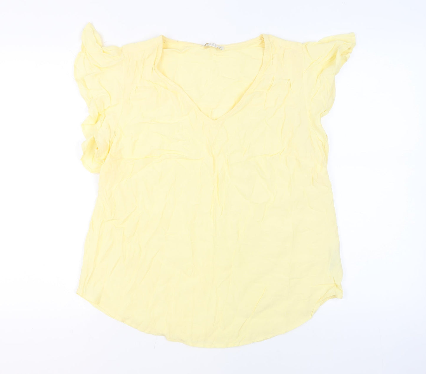 Monsoon Womens Yellow Viscose Basic Blouse Size 10 V-Neck - Ruffled Sleeves
