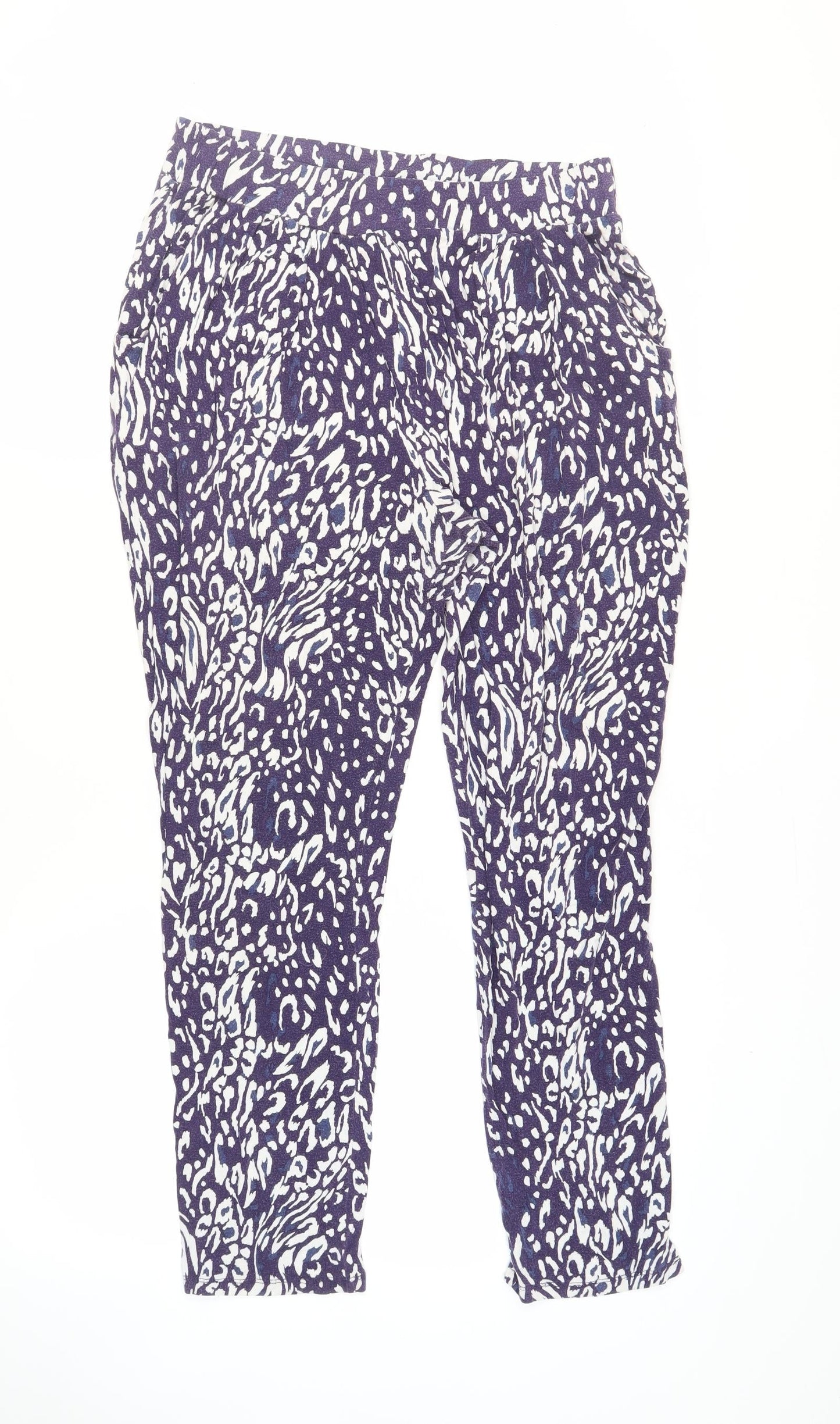 Dorothy Perkins Womens Blue Geometric Viscose Trousers Size 16 L27.5 in Regular - Elasticated Waist