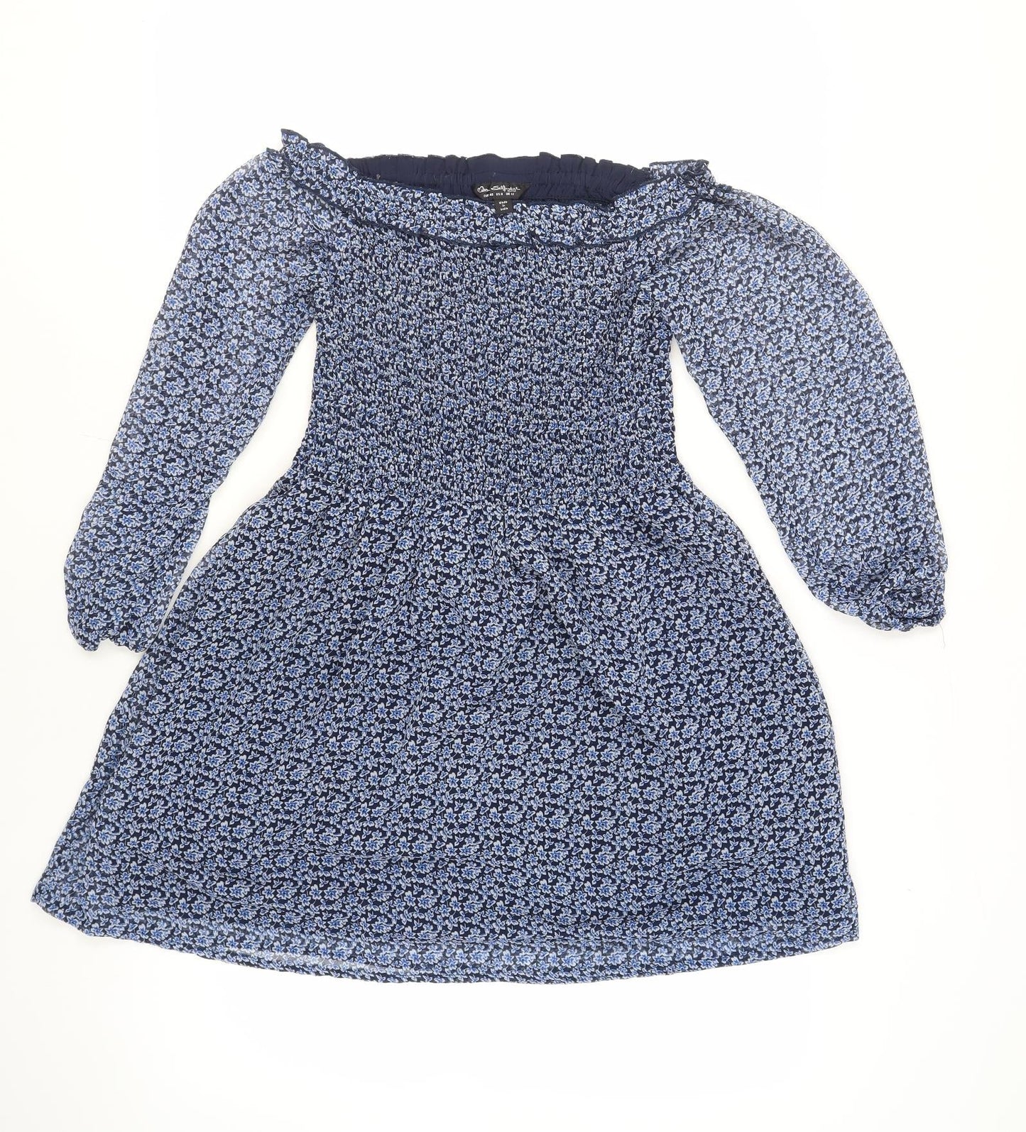 Miss Selfridge Womens Black Floral Polyester Mini Size 12 Boat Neck Pullover - Shired