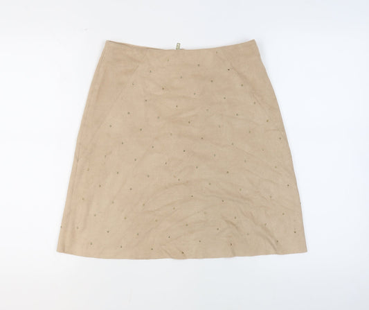 BiBA Womens Beige Polyester A-Line Skirt Size 8 Zip - Studded