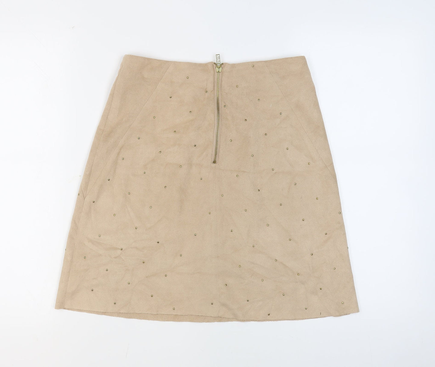 BiBA Womens Beige Polyester A-Line Skirt Size 8 Zip - Studded