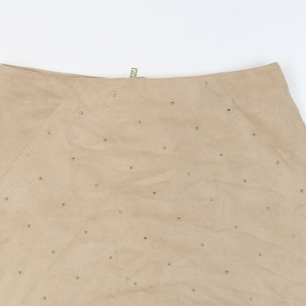 BiBA Womens Beige Polyester A-Line Skirt Size 8 Zip - Studded