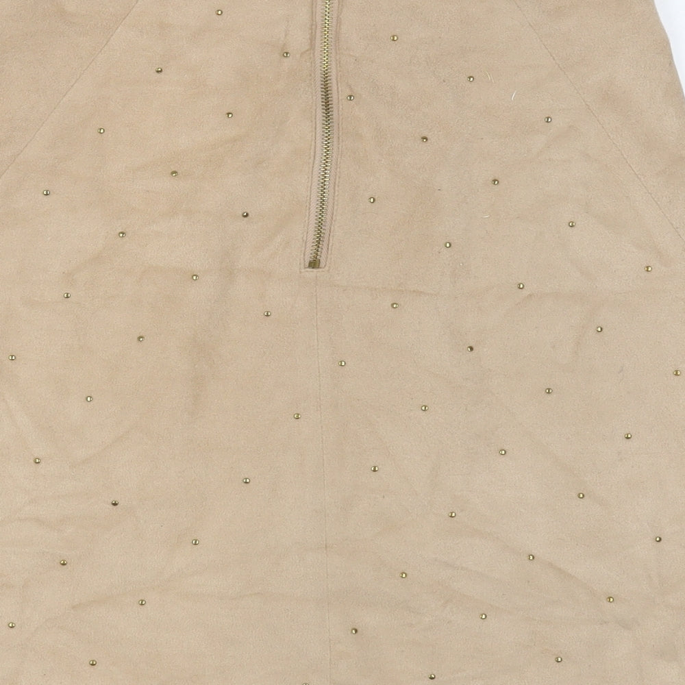 BiBA Womens Beige Polyester A-Line Skirt Size 8 Zip - Studded