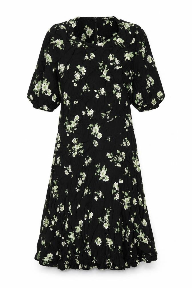 & Other Stories Womens Black Floral Viscose A-Line Size 8 Round Neck Zip