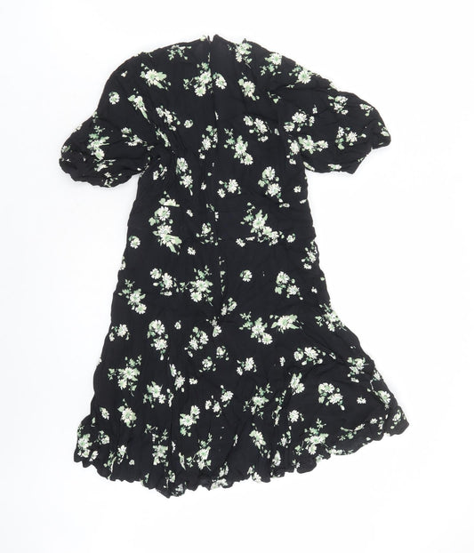 & Other Stories Womens Black Floral Viscose A-Line Size 8 Round Neck Zip