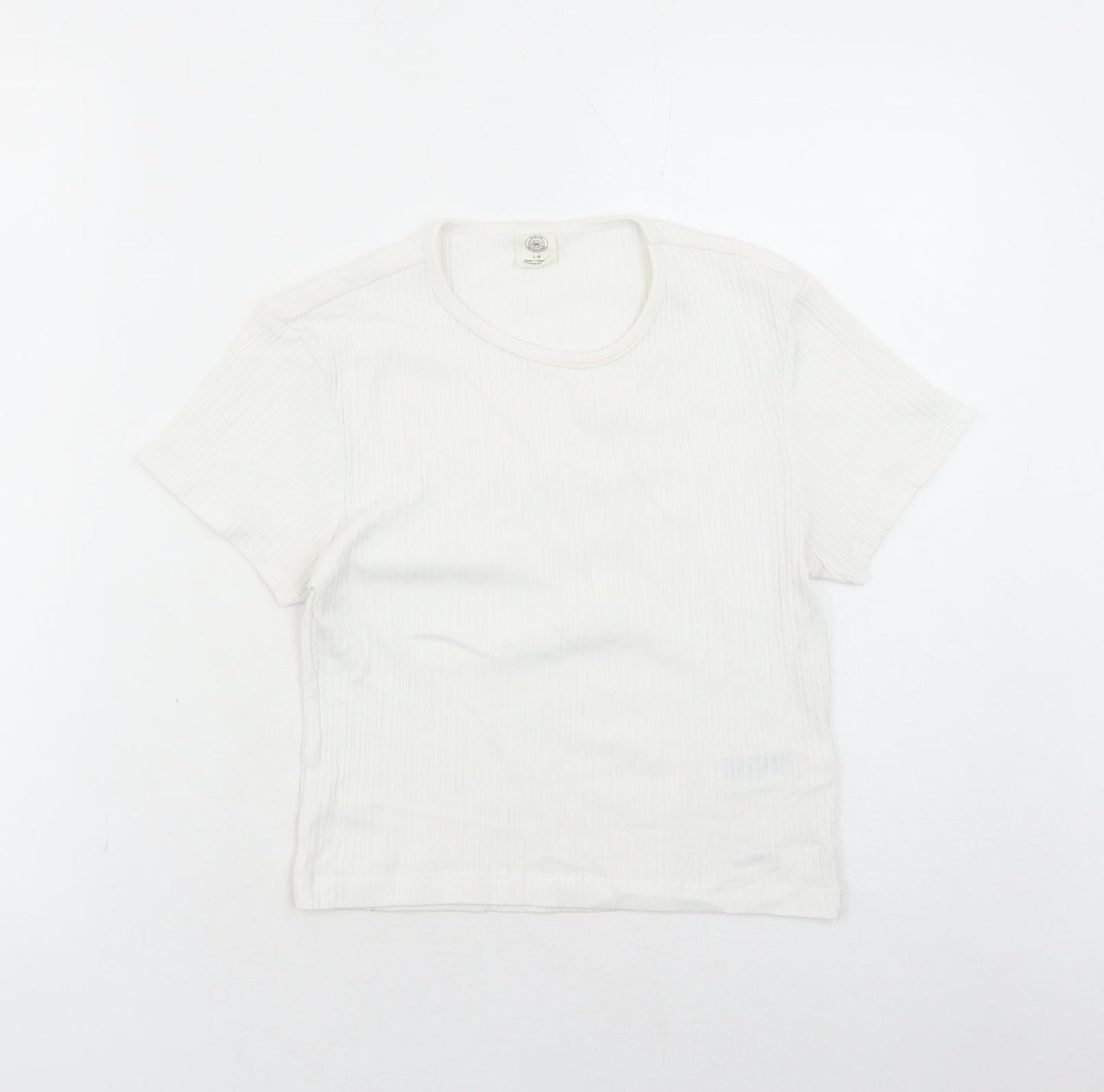 Urban Outfitters Womens White Cotton Cropped T-Shirt Size L Round Neck