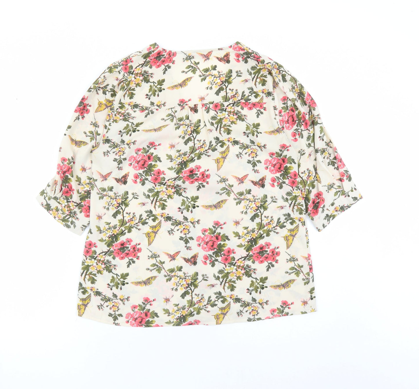 Oasis Womens Beige Floral Polyester Basic Blouse Size 10 V-Neck