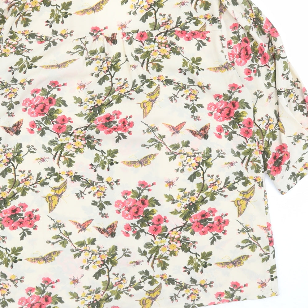 Oasis Womens Beige Floral Polyester Basic Blouse Size 10 V-Neck