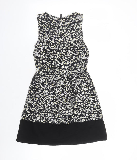 Only Womens Black Floral Viscose Tank Dress Size S Round Neck Pullover