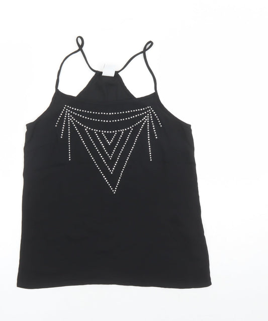 VERO MODA Womens Black Polyester Camisole Tank Size XS Round Neck - Rhinestone Detail